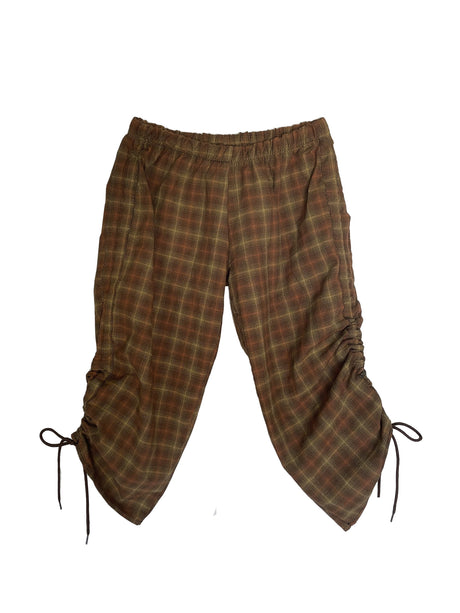 Brown Drawtring Capris | Adjustable 3/4 Pants Cotton | XS