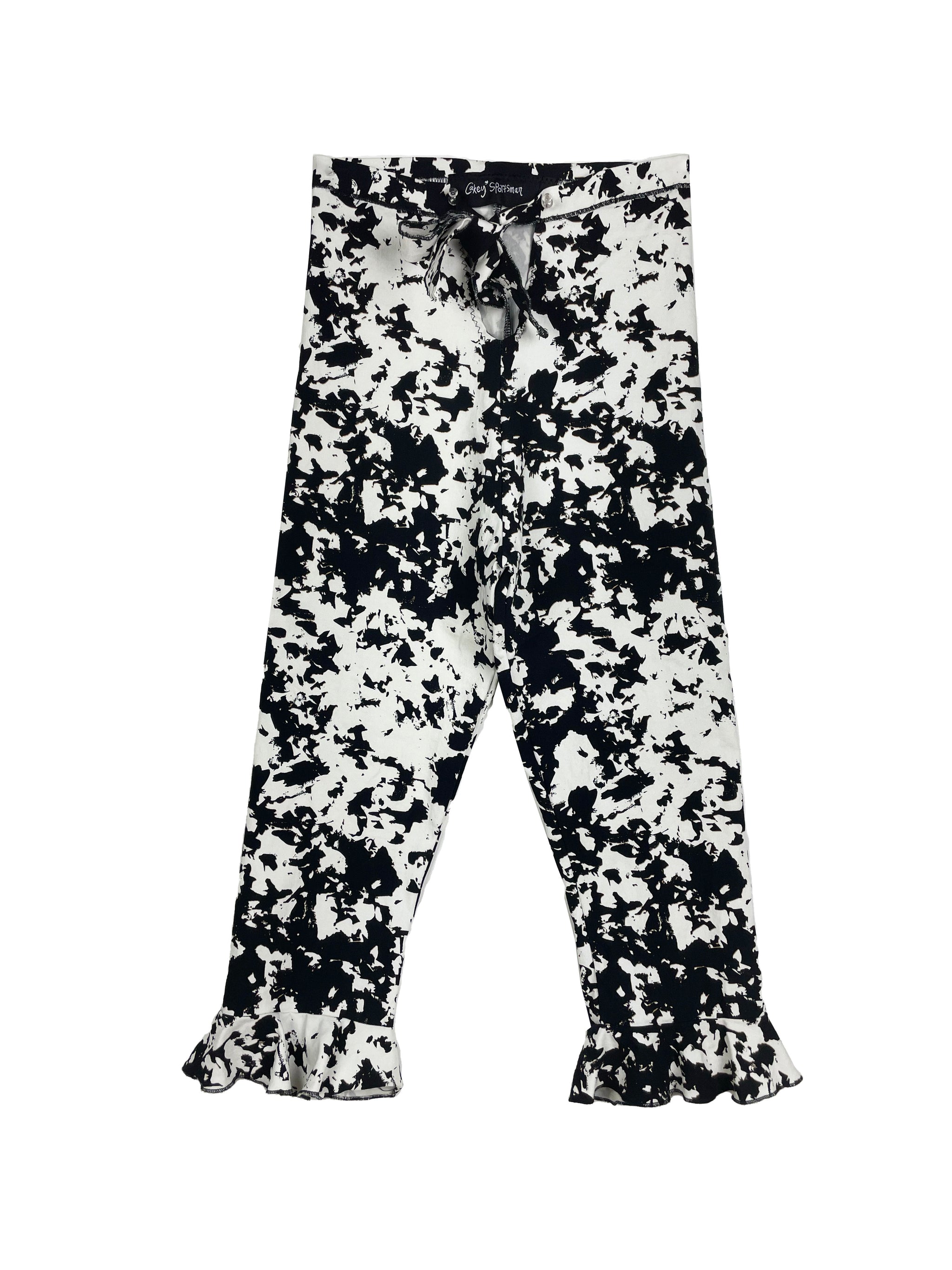 Mono Frill Capris | Black and White Stretch Capri Pants | XS - XXL