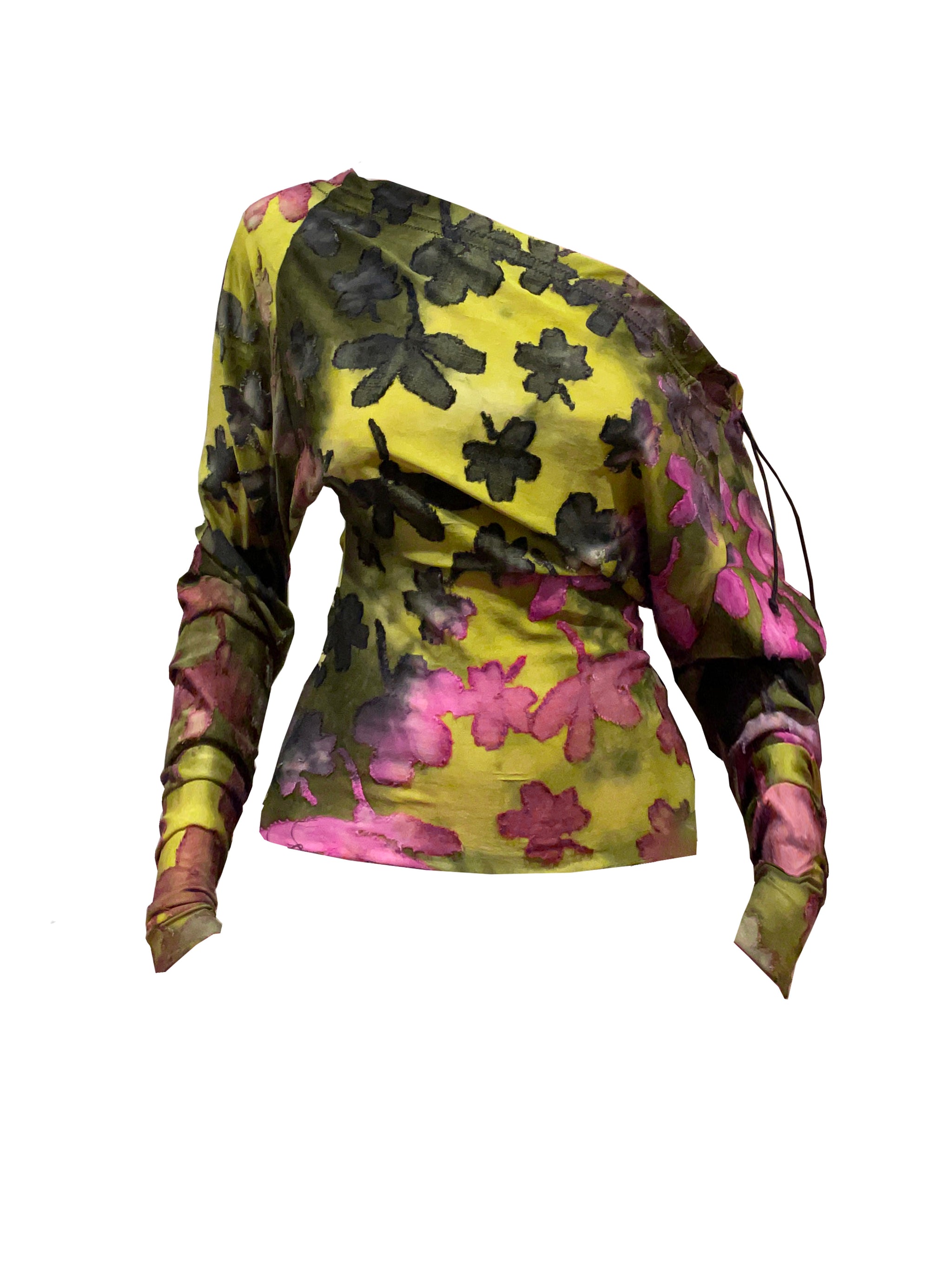 Garden Drawstring Top | Slouch Floral Adjustable Long Sleeve | XS 