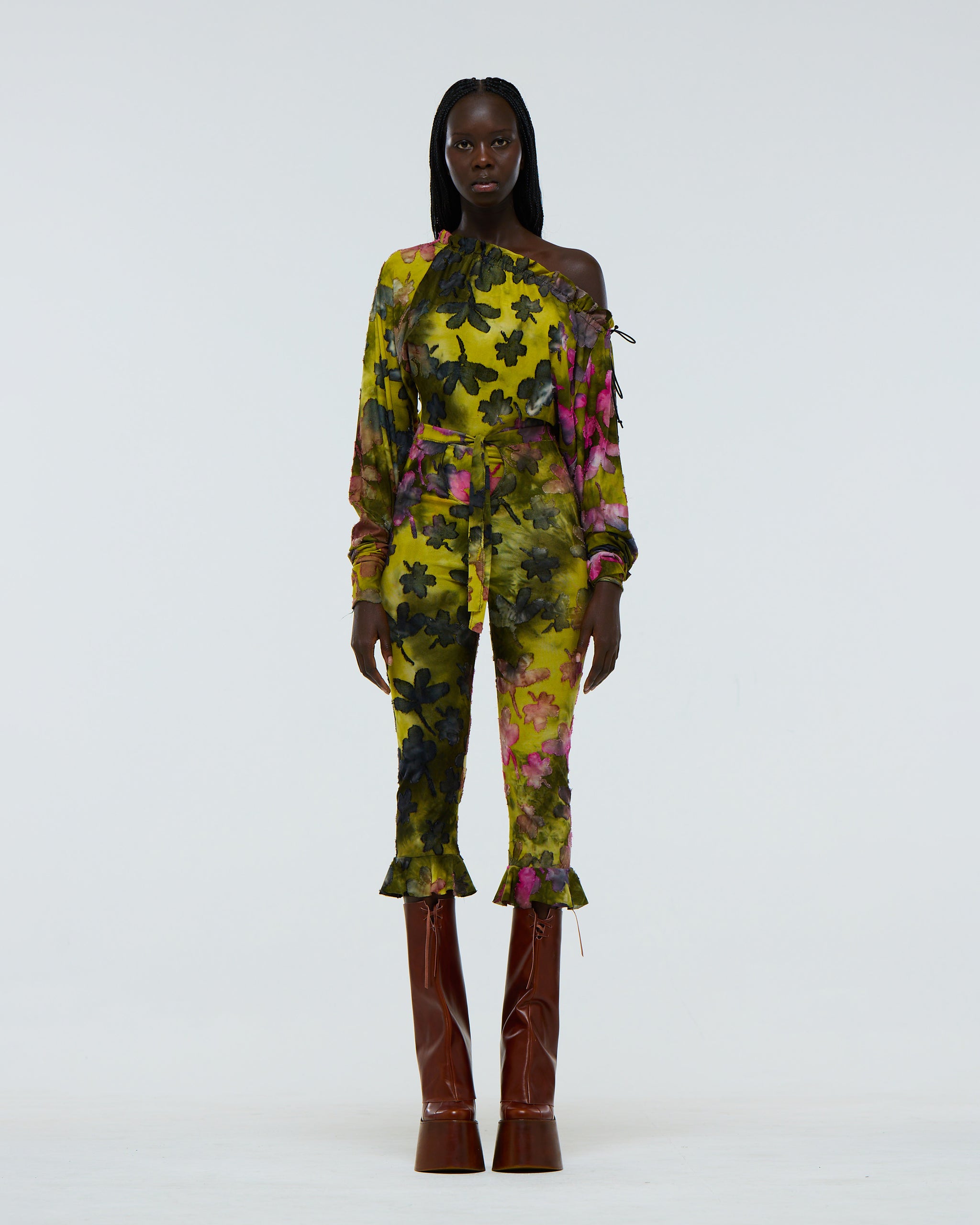 Garden Drawstring Top | Slouch Floral Adjustable Long Sleeve | XS 