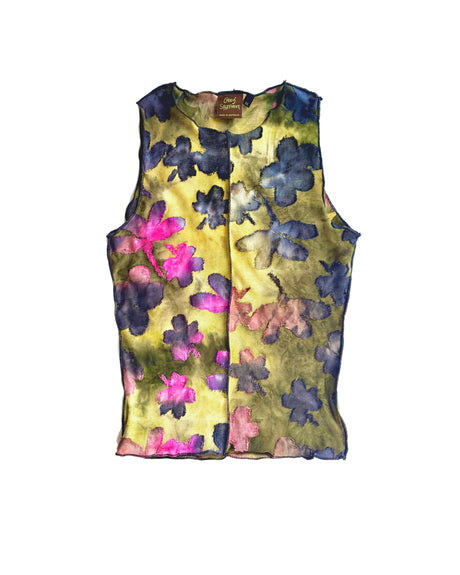 Floral patterned sleeveless tank top on a white background