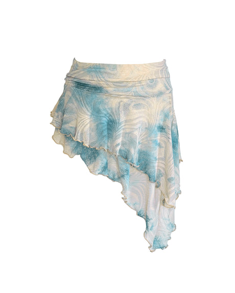 Skirt with blue and white pattern on a white background