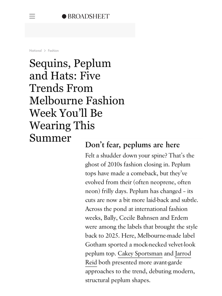 Article about fashion trends from Melbourne Fashion Week on a white background