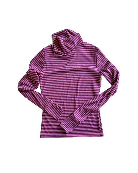 purple striped long sleeve turtleneck sweater top on white background