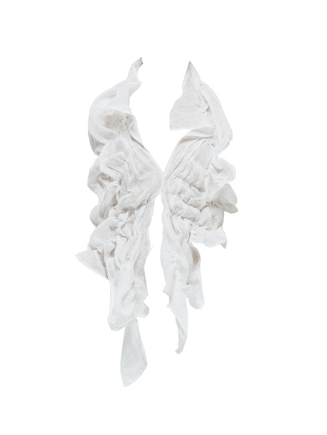 White ruffled halter neck top on a white background