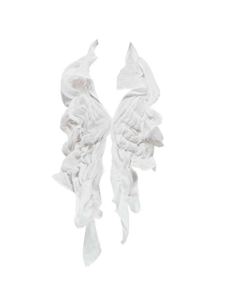 White ruffled halter neck top on a white background