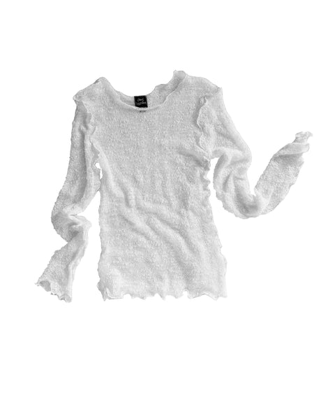 White long-sleeve sweater shirt top on a white background